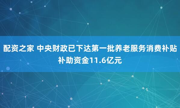 配资之家 中央财政已下达第一批养老服务消费补贴补助资金11.6亿元